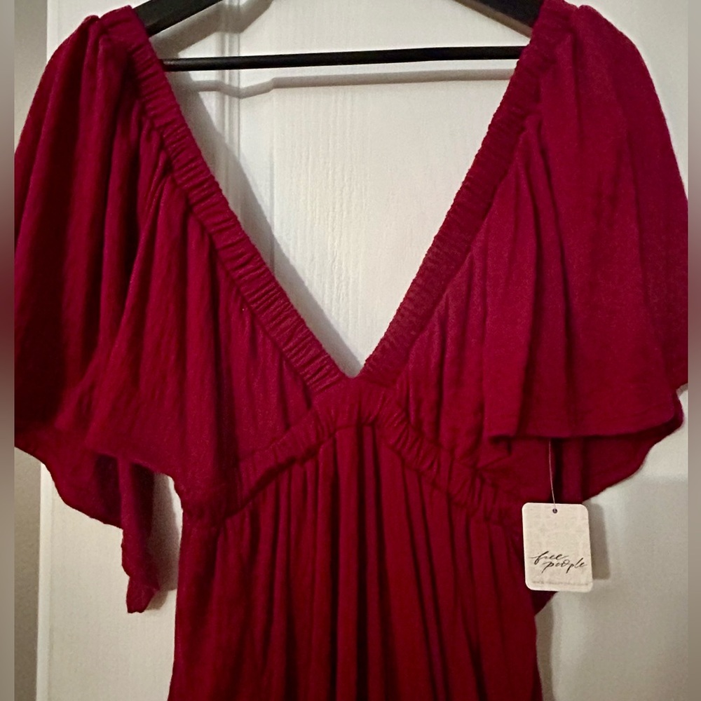 Free People Deep Red Flutter Sleeve Dress
